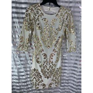 B Darlin Gold/Ivory Sequin Cutout Bodycon Dress